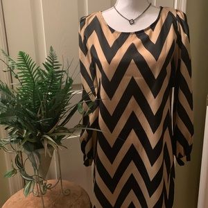 Tobi Black and beige Stripe long sleeve dress